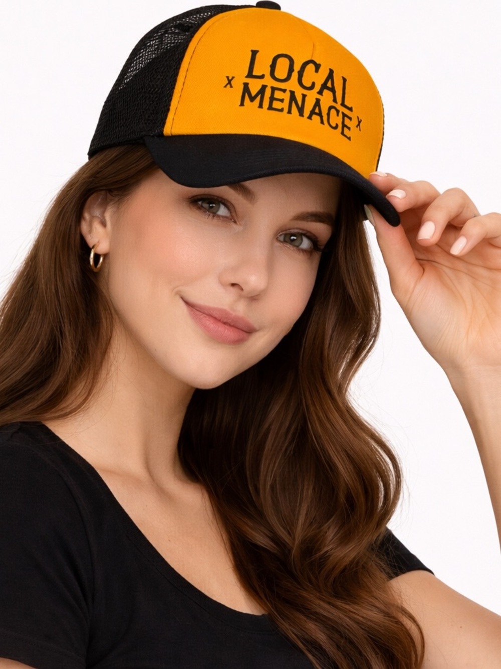 Local Menace Trucker Hat Yellow Black Snapback Hat